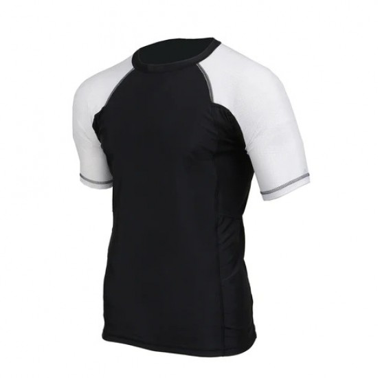 Men's Black and White Short Sleeve Compression Rash Guard Athletic Shirt- MMA, BJJ, Wrestling, Cross Training Men's Black and White Short Sleeve Compression Rash Guard Athletic Shirt- MMA, BJJ, Wrestling, Cross Training