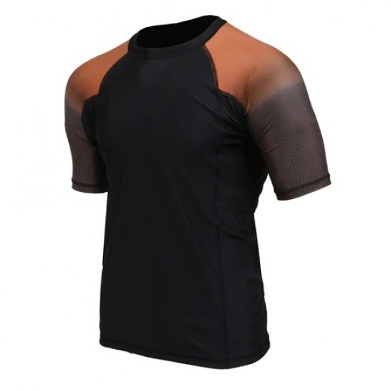 Men's Black and Brown Short Sleeve Compression Rash Guard Athletic Shirt- MMA, BJJ, Wrestling, Cross Training Men's Black and Brown Short Sleeve Compression Rash Guard Athletic Shirt- MMA, BJJ, Wrestling, Cross Training