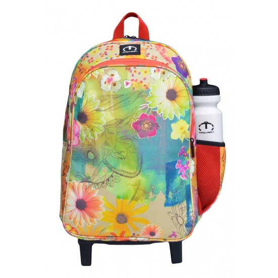 3 IN 1 MULTICOLOR FLOWER SCHOOL TROLLEY BAG [TROLLEY BAG + LUNCH BOX + GEOMETRY POUCH]- CLASS 8 to 10