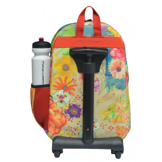 3 IN 1 MULTICOLOR FLOWER SCHOOL TROLLEY BAG [TROLLEY BAG + LUNCH BOX + GEOMETRY POUCH]- CLASS 8 to 10