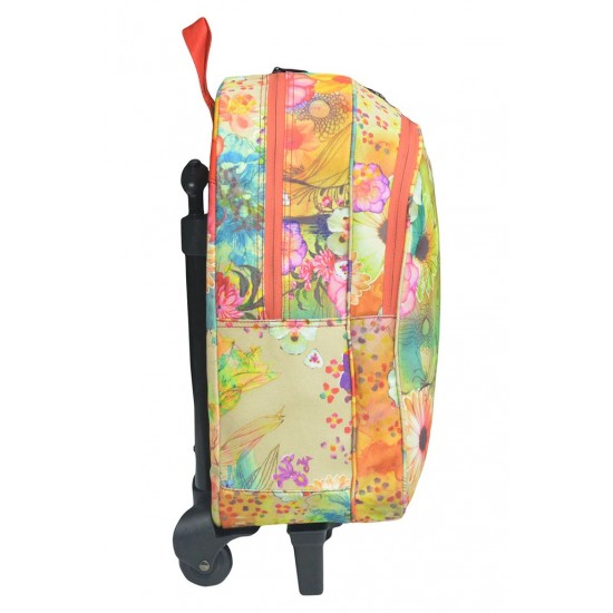 3 IN 1 MULTICOLOR FLOWER SCHOOL TROLLEY BAG [TROLLEY BAG + LUNCH BOX + GEOMETRY POUCH]- CLASS 8 to 10