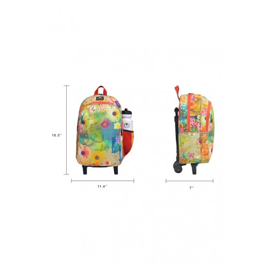 3 IN 1 MULTICOLOR FLOWER SCHOOL TROLLEY BAG [TROLLEY BAG + LUNCH BOX + GEOMETRY POUCH]- CLASS 8 to 10