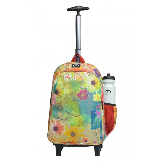 3 IN 1 MULTICOLOR FLOWER SCHOOL TROLLEY BAG [TROLLEY BAG + LUNCH BOX + GEOMETRY POUCH]- CLASS 8 to 10