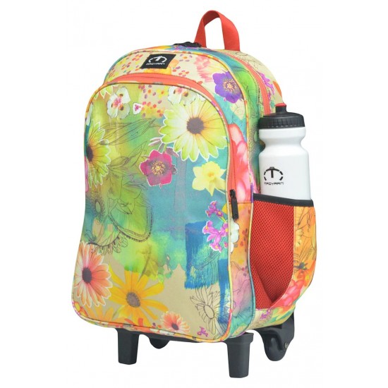 3 IN 1 MULTICOLOR FLOWER SCHOOL TROLLEY BAG [TROLLEY BAG + LUNCH BOX + GEOMETRY POUCH]- CLASS 8 to 10