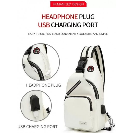 4.6 L Backpack Trendy Stylish Earphone USB Port Chest Crossbody Spacious Travel College (White) 4.6 L Backpack Trendy Stylish Earphone USB Port Chest Crossbody Spacious Travel College (White)