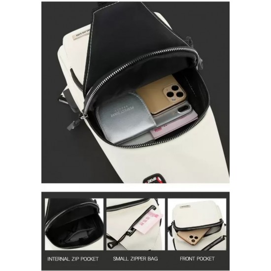 4.6 L Backpack Trendy Stylish Earphone USB Port Chest Crossbody Spacious Travel College (White) 4.6 L Backpack Trendy Stylish Earphone USB Port Chest Crossbody Spacious Travel College (White)