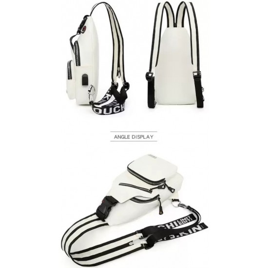 4.6 L Backpack Trendy Stylish Earphone USB Port Chest Crossbody Spacious Travel College (White) 4.6 L Backpack Trendy Stylish Earphone USB Port Chest Crossbody Spacious Travel College (White)