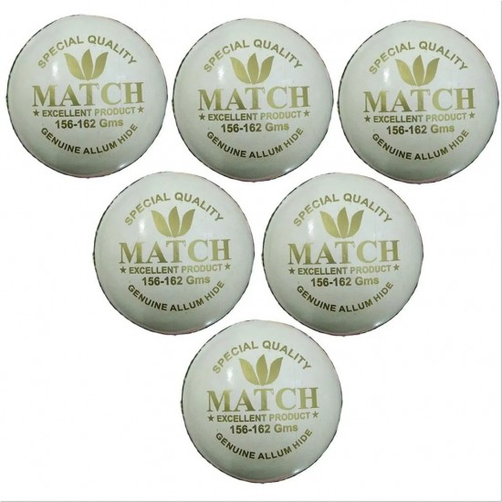 Match White Cricket HardBall Set of 6 Ball Match White Cricket HardBall Set of 6 Ball